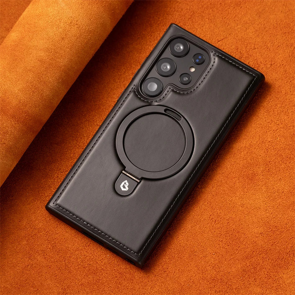 Magnetische Leder Samsung Galaxy Wireless Charging Ringhalter Hülle