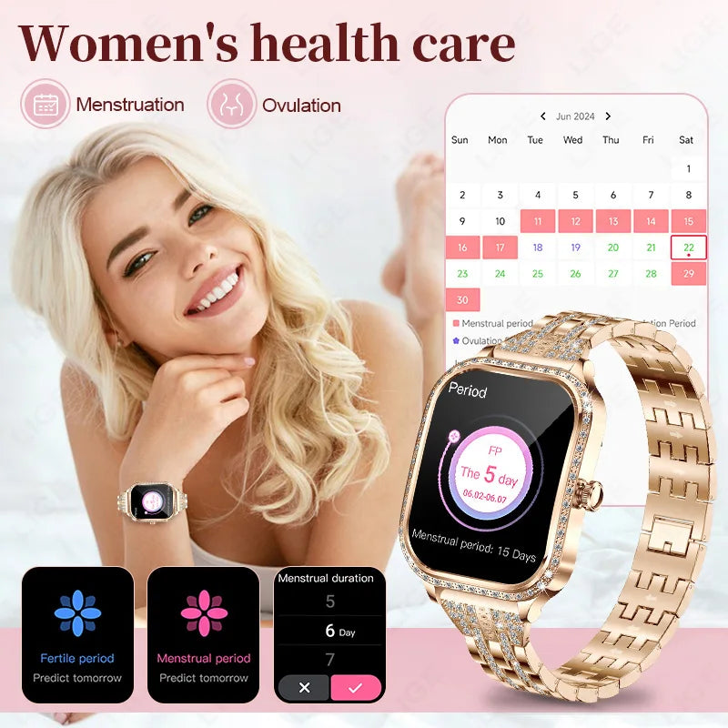 Stylische wasserdichte Smartwatch für Frauen mit Fitness-Tracking & Bluetooth-Anruffunktion