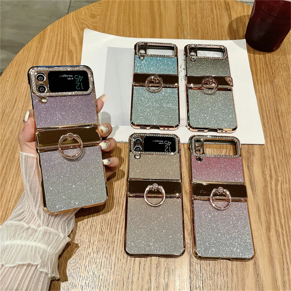 Gradient Glitter Diamond Samsung Z Flip Ring Halter Hülle