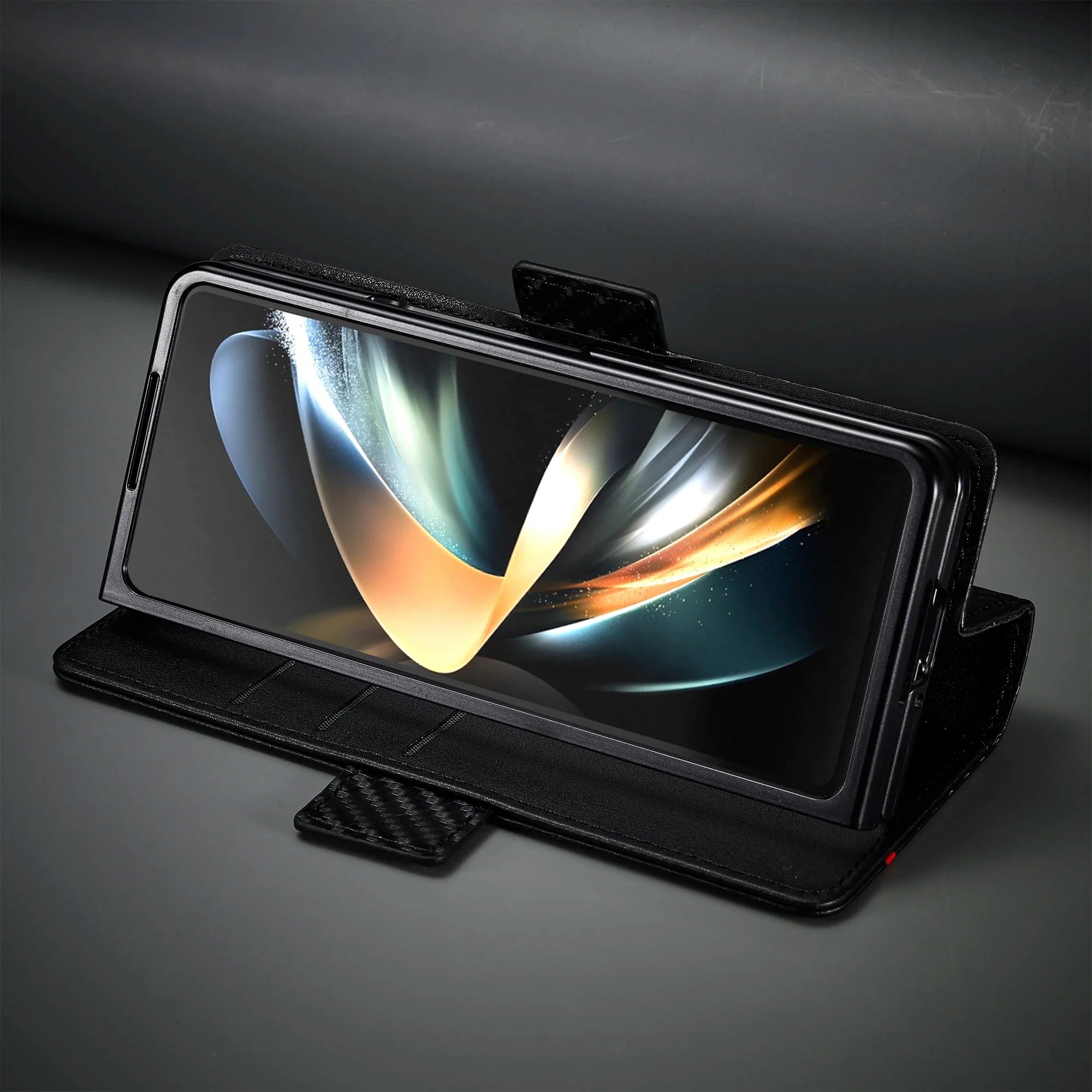 Carbon Fiber Samsung Z Fold Magnetische Flip Cover Geldbörse Hülle