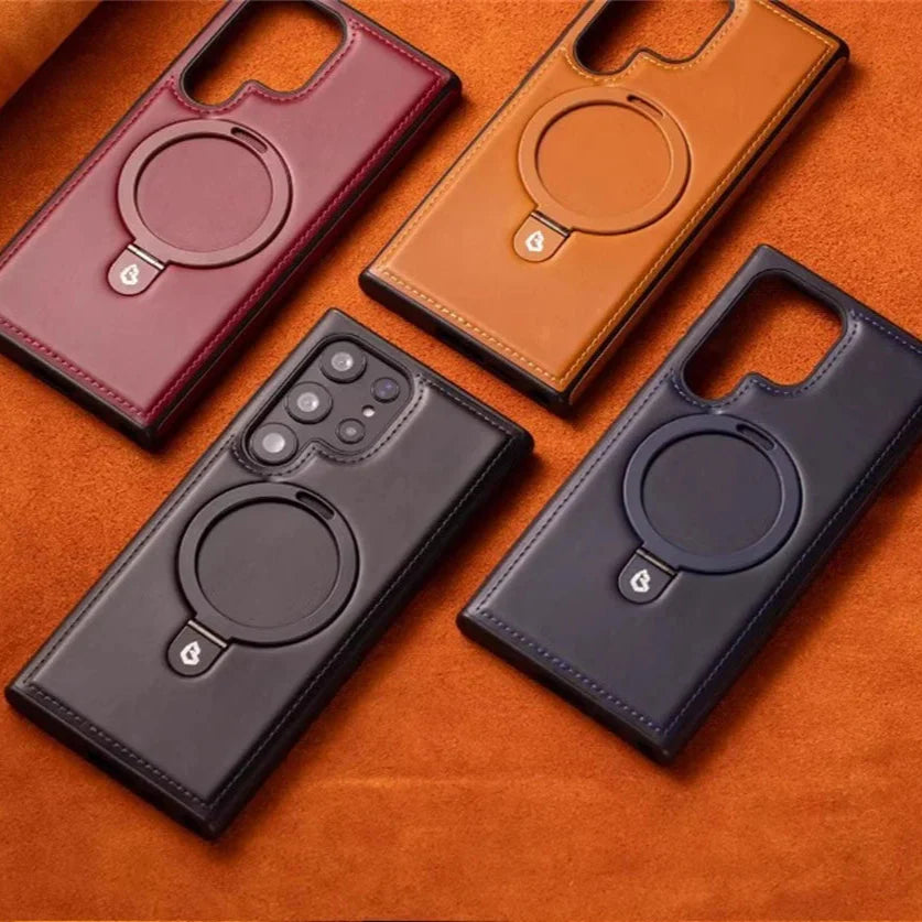 Magnetische Leder Samsung Galaxy Wireless Charging Ringhalter Hülle