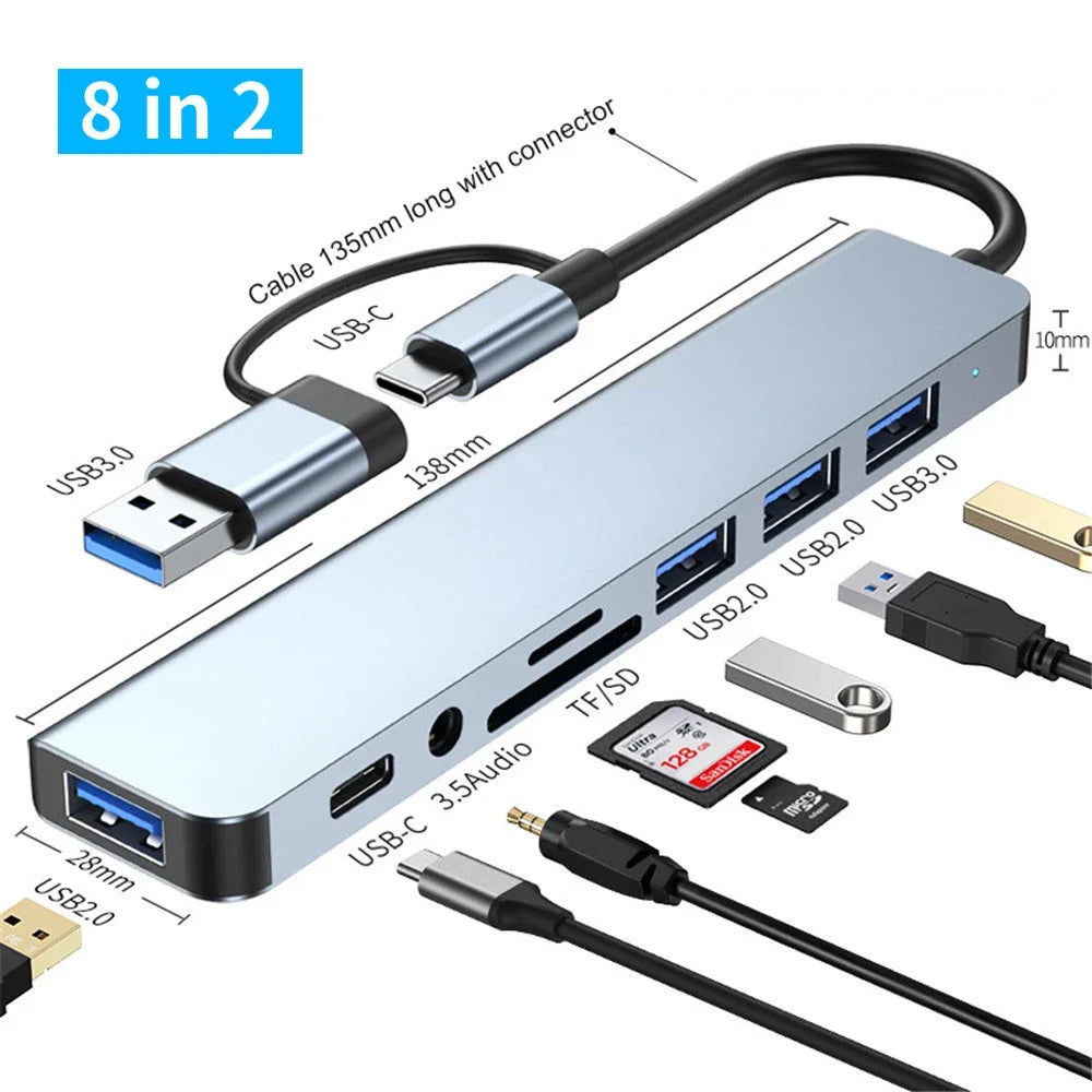 USB-C Dockingstation | Multiport-Adapter | USB 3.0 | SD/TF-Kartenleser | Audioausgang