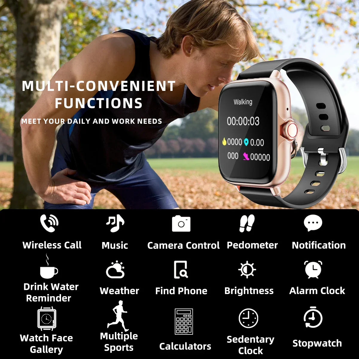 1,83" Wasserdichte Smartwatch – Anruf- & Nachrichtenbenachrichtigung, Schlafmonitor & Sport-Pedometer