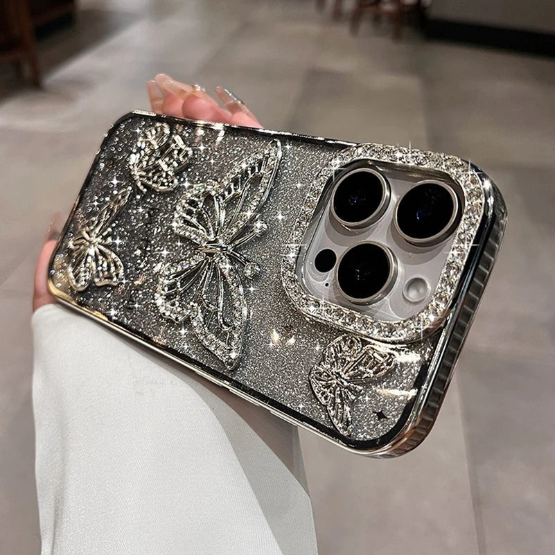 Weiches Silikon Diamant Schmetterling Transparent Plating Hülle für iPhone