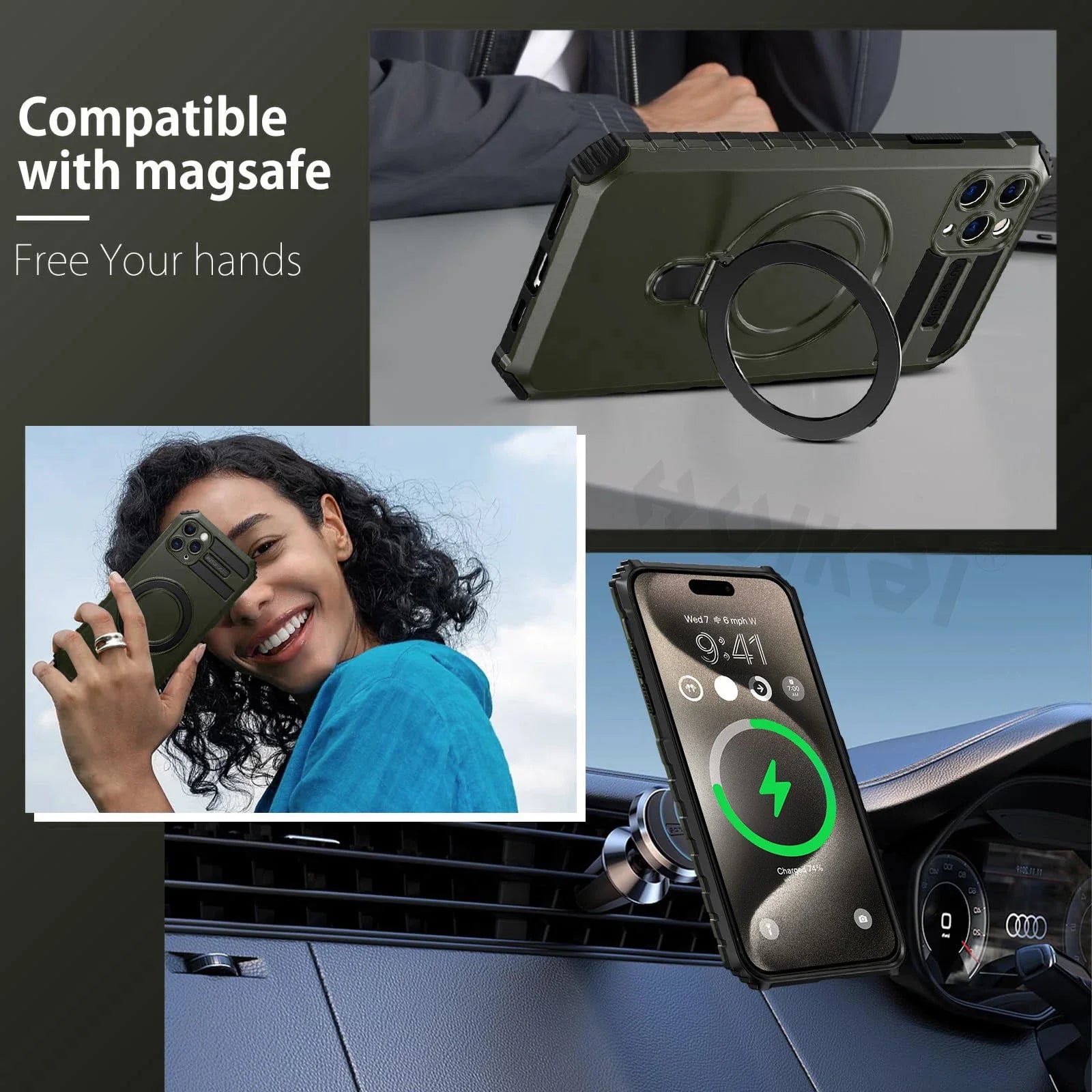 MagSafe iPhone 16/15 Ring Halter Magnetische Stoßfeste Hülle