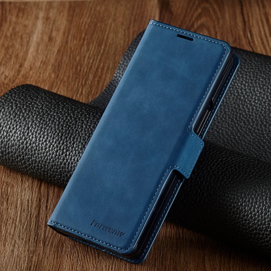 Magnetische Flip-Abdeckung Samsung Z Fold Leder Geldbörse Hülle