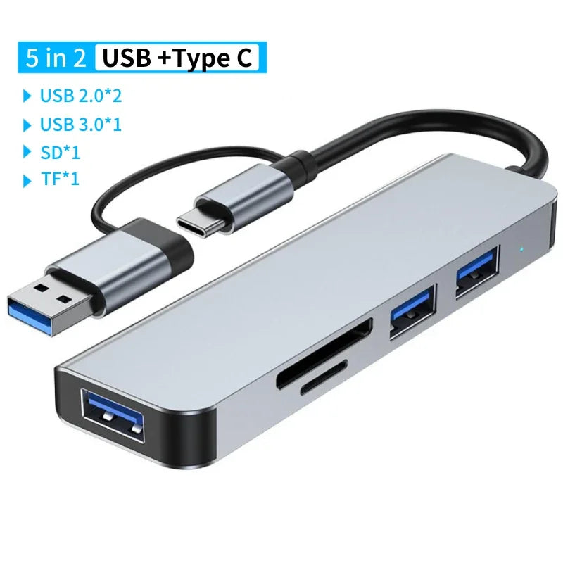 USB-C Dockingstation | Multiport-Adapter | USB 3.0 | SD/TF-Kartenleser | Audioausgang