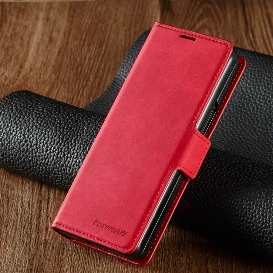 Magnetische Flip-Abdeckung Samsung Z Fold Leder Geldbörse Hülle
