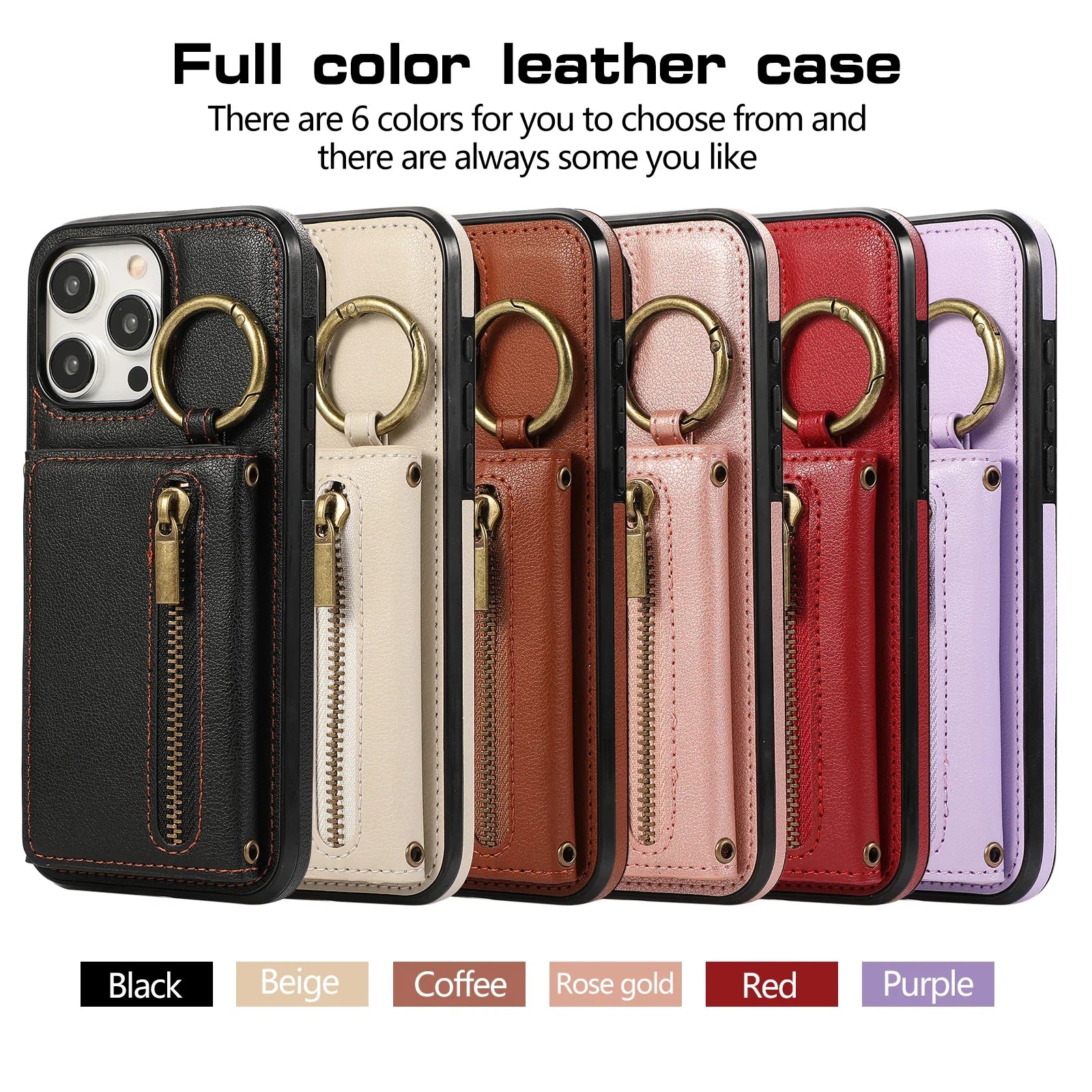 Bestseller, Dreifach Geldbörse Leder Reißverschlusstasche Umhängetasche Kartensteckplatz Ringhalter Tasche für iPhone 15 14 13 12 Pro Max Plus