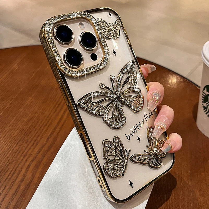 Weiches Silikon Diamant Schmetterling Transparent Plating Hülle für iPhone