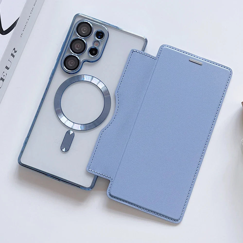 Luxuriöse Magnet Flip Wallet Hülle für Samsung