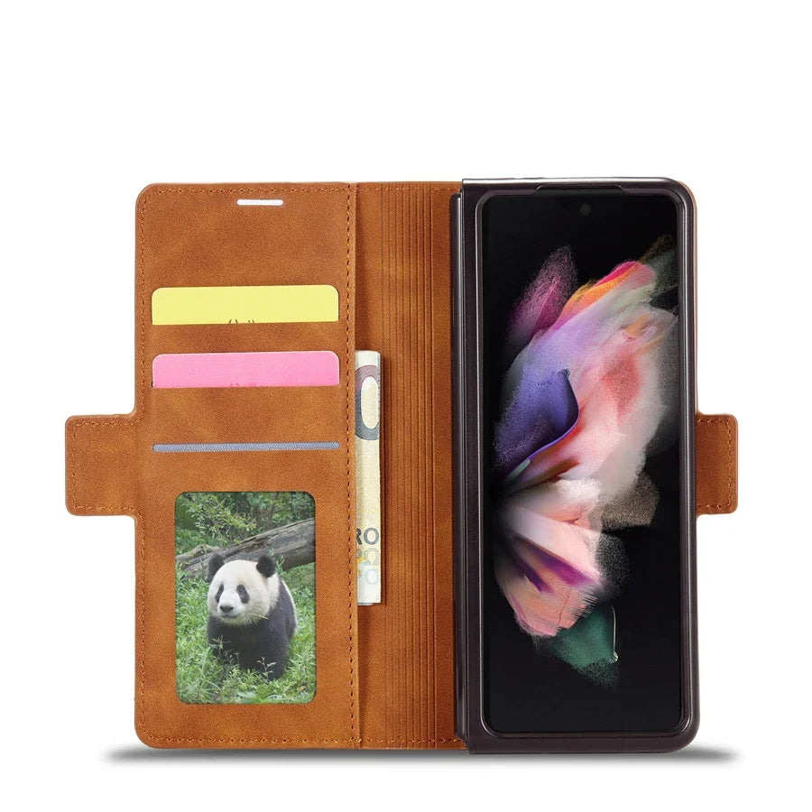 Magnetische Flip-Abdeckung Samsung Z Fold Leder Geldbörse Hülle