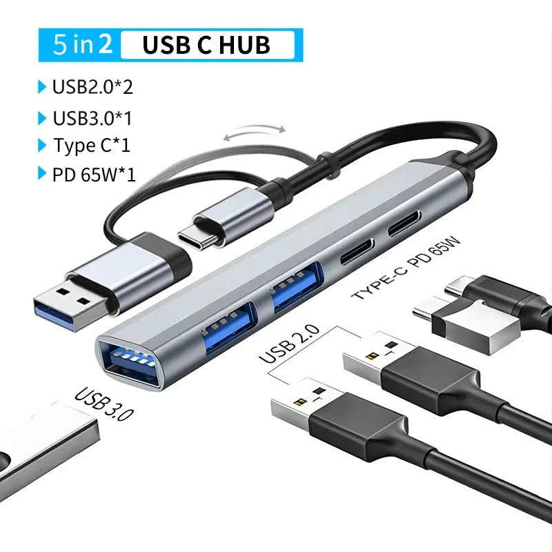 USB-C Dockingstation | Multiport-Adapter | USB 3.0 | SD/TF-Kartenleser | Audioausgang