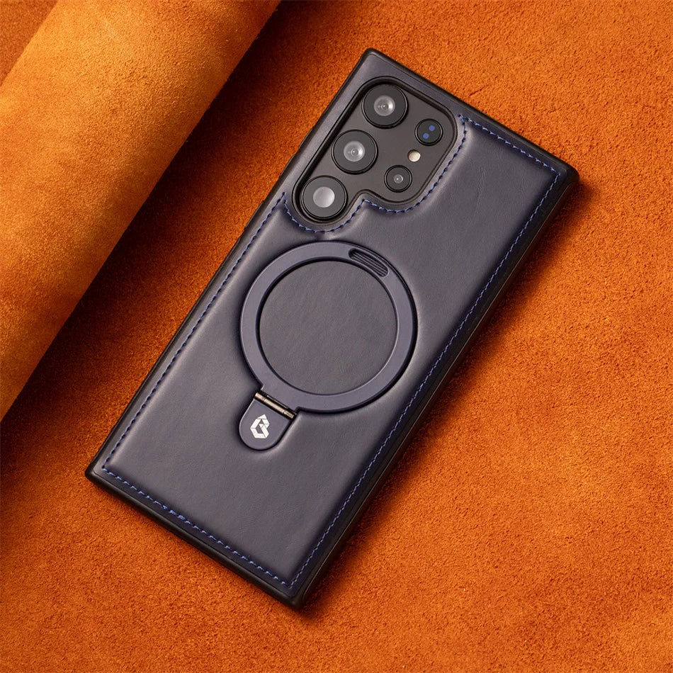 Magnetische Leder Samsung Galaxy Wireless Charging Ringhalter Hülle