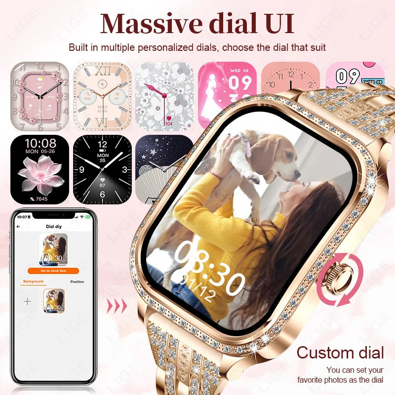 Stylische wasserdichte Smartwatch für Frauen mit Fitness-Tracking & Bluetooth-Anruffunktion