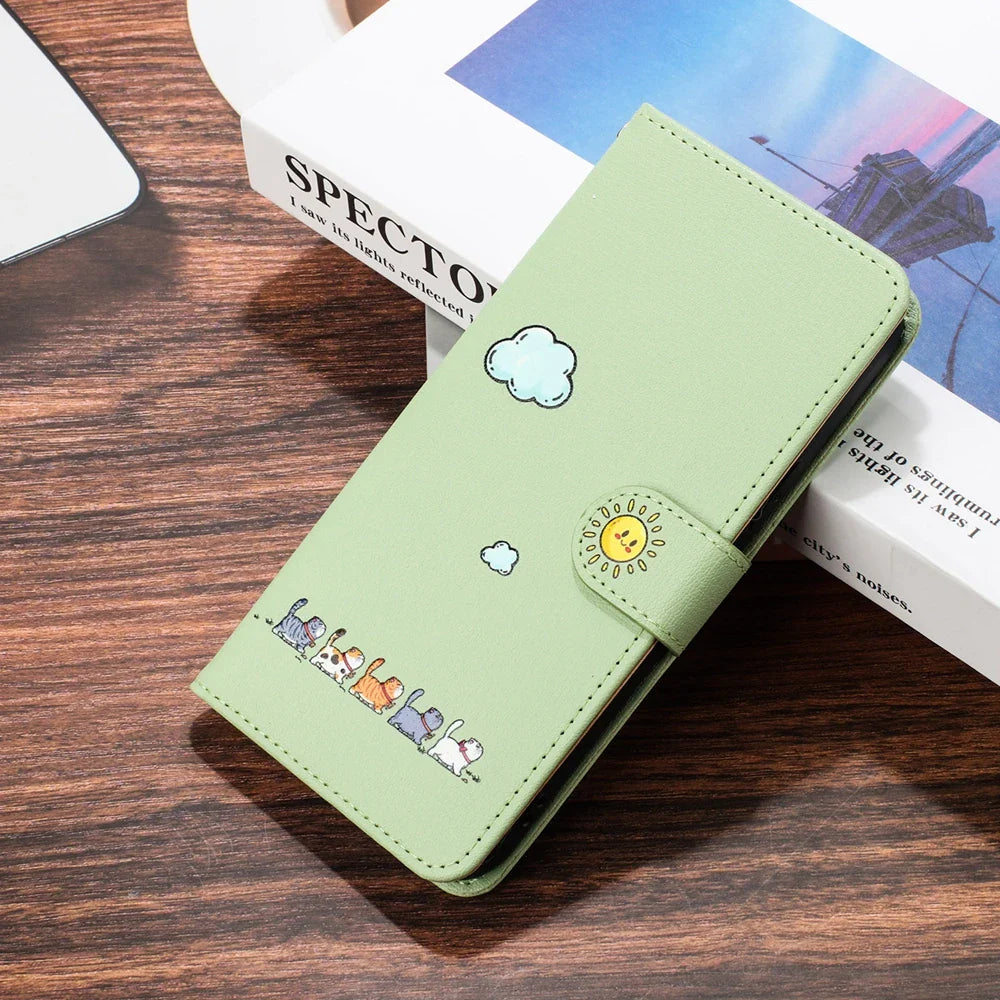 Katbedruckte magnetische Leder iPhone Flip Cover Geldbörse Hülle