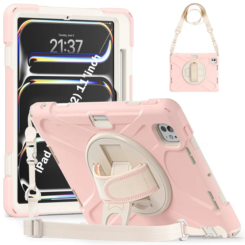 Robuste Kickstand Stoßfeste Hülle mit Schultergurt für 2024 iPad Pro 11", 12,9", iPad Air 13" und iPad Air 11" M2