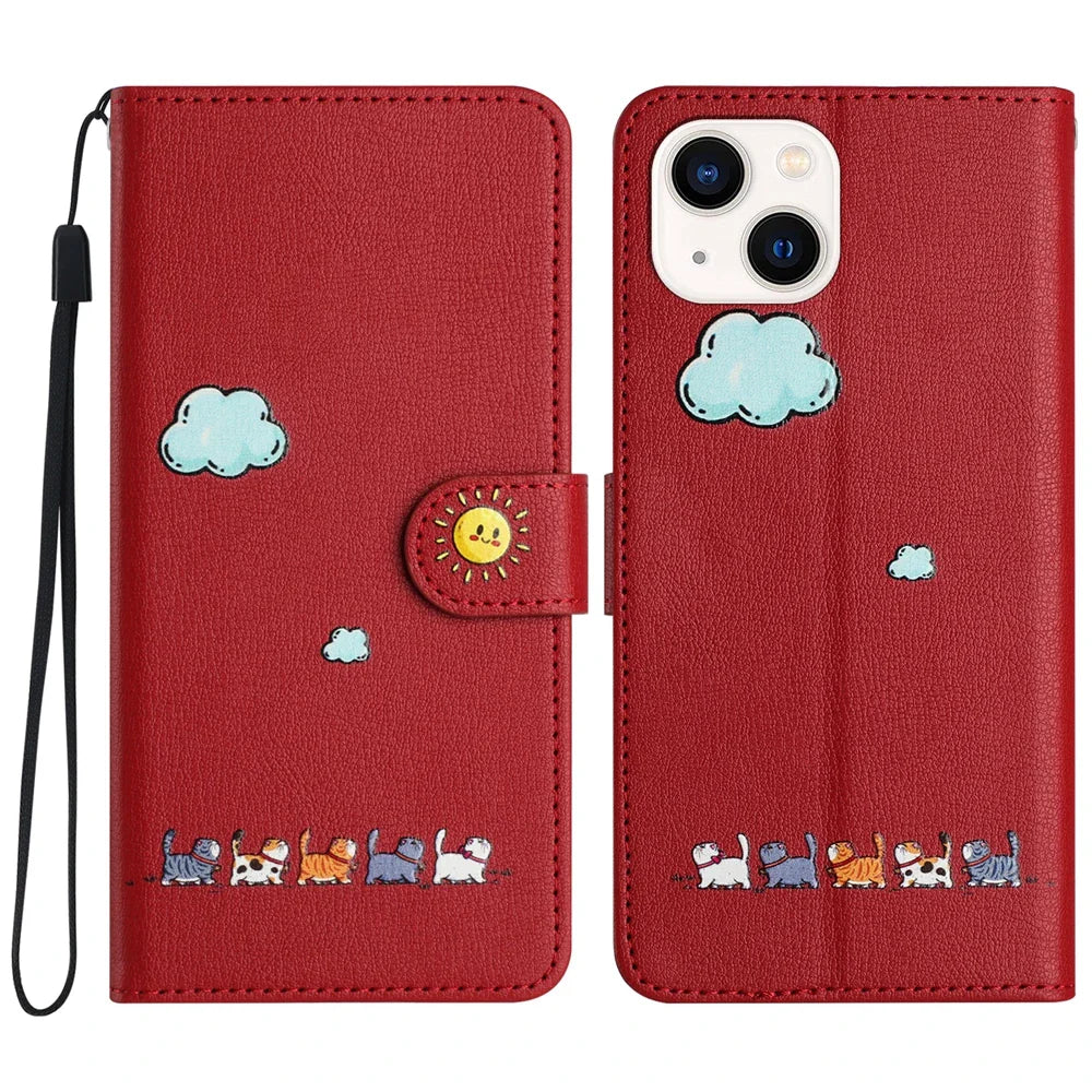 Katbedruckte magnetische Leder iPhone Flip Cover Geldbörse Hülle