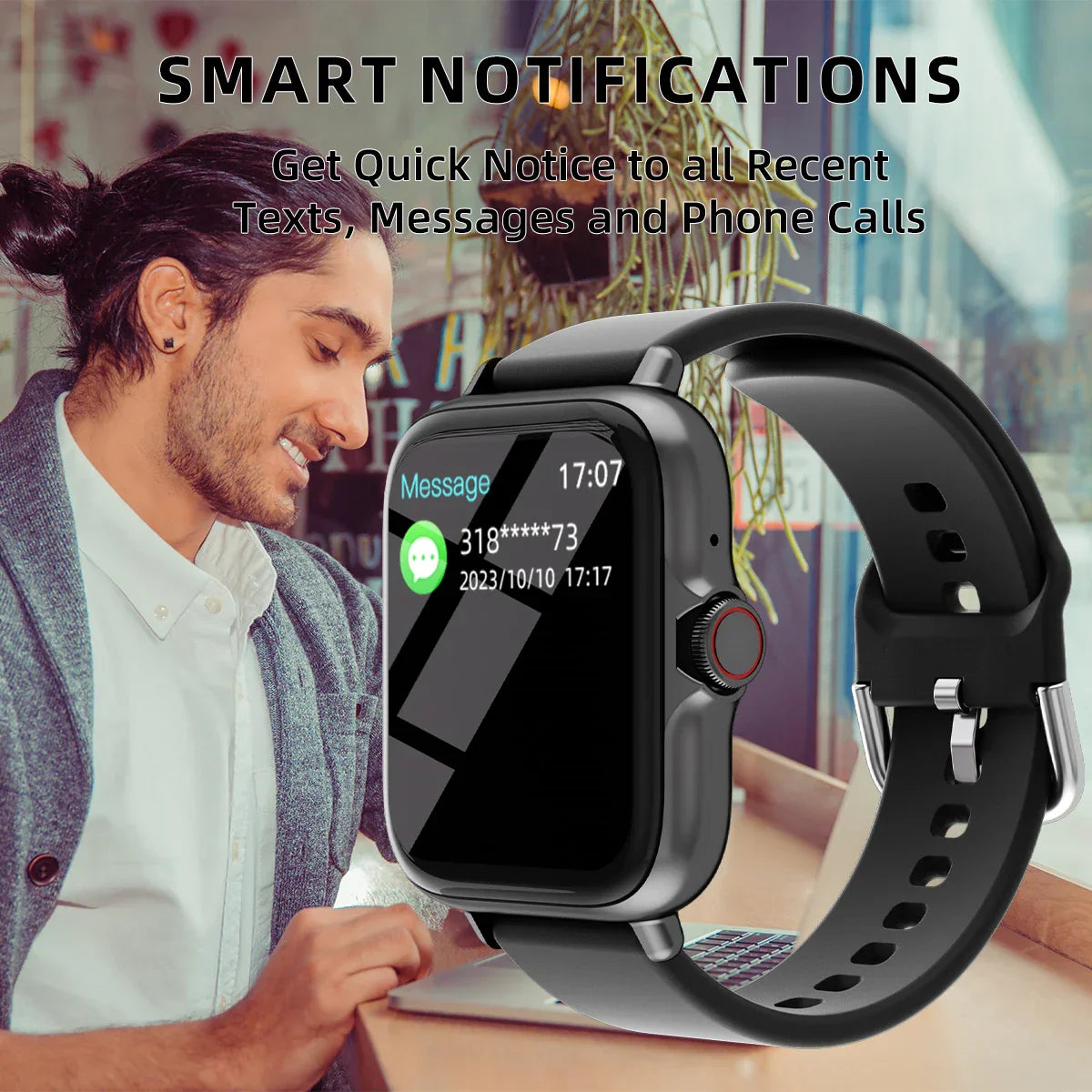 1,83" Wasserdichte Smartwatch – Anruf- & Nachrichtenbenachrichtigung, Schlafmonitor & Sport-Pedometer