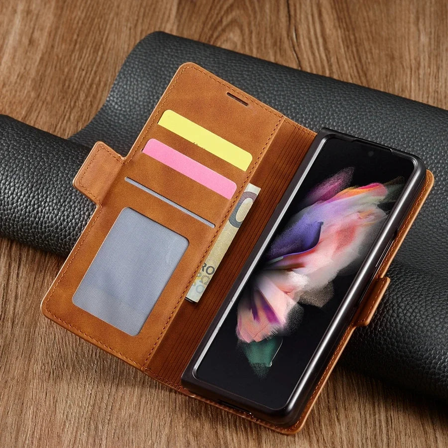 Magnetische Flip-Abdeckung Samsung Z Fold Leder Geldbörse Hülle