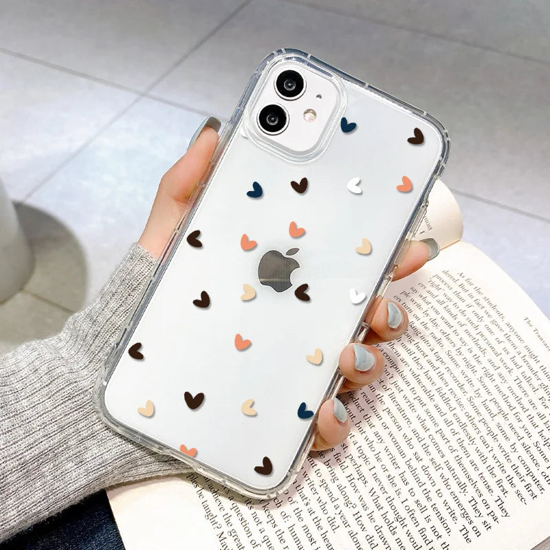 Bedruckte Herzmuster iPhone Stoßfeste Klarsicht-Hülle