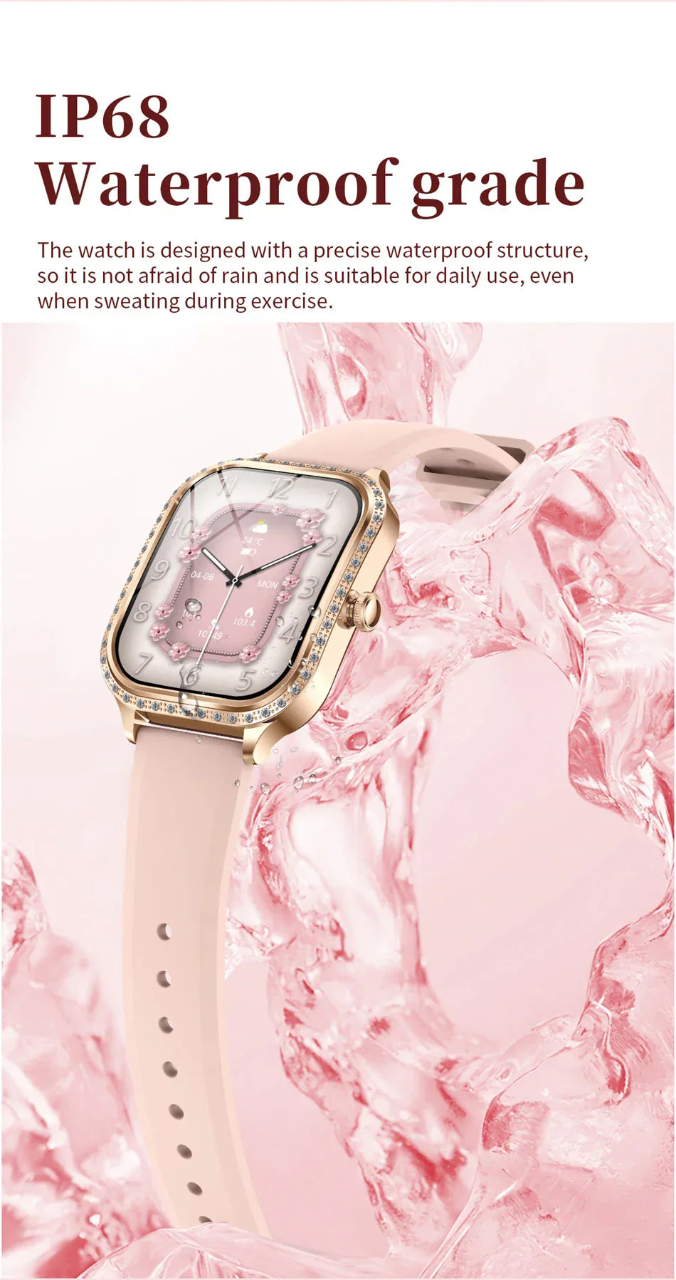 Stylische wasserdichte Smartwatch für Frauen mit Fitness-Tracking & Bluetooth-Anruffunktion
