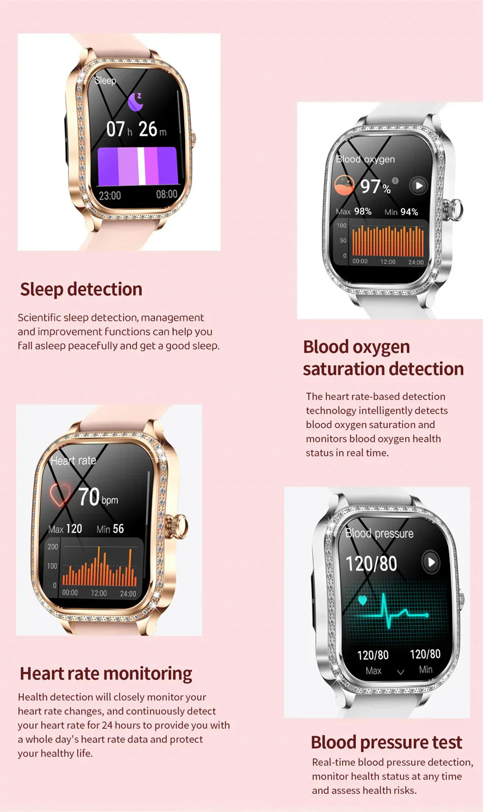 Stylische wasserdichte Smartwatch für Frauen mit Fitness-Tracking & Bluetooth-Anruffunktion