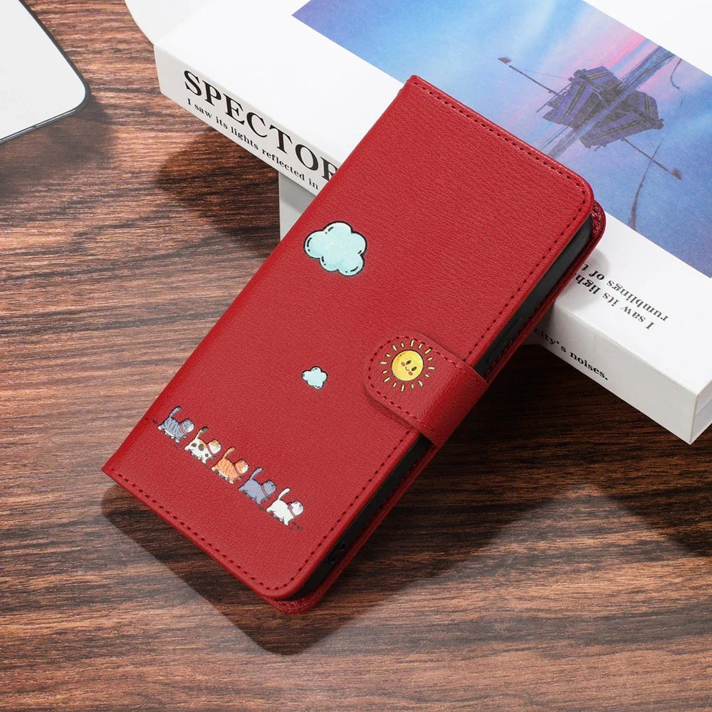 Katbedruckte magnetische Leder iPhone Flip Cover Geldbörse Hülle