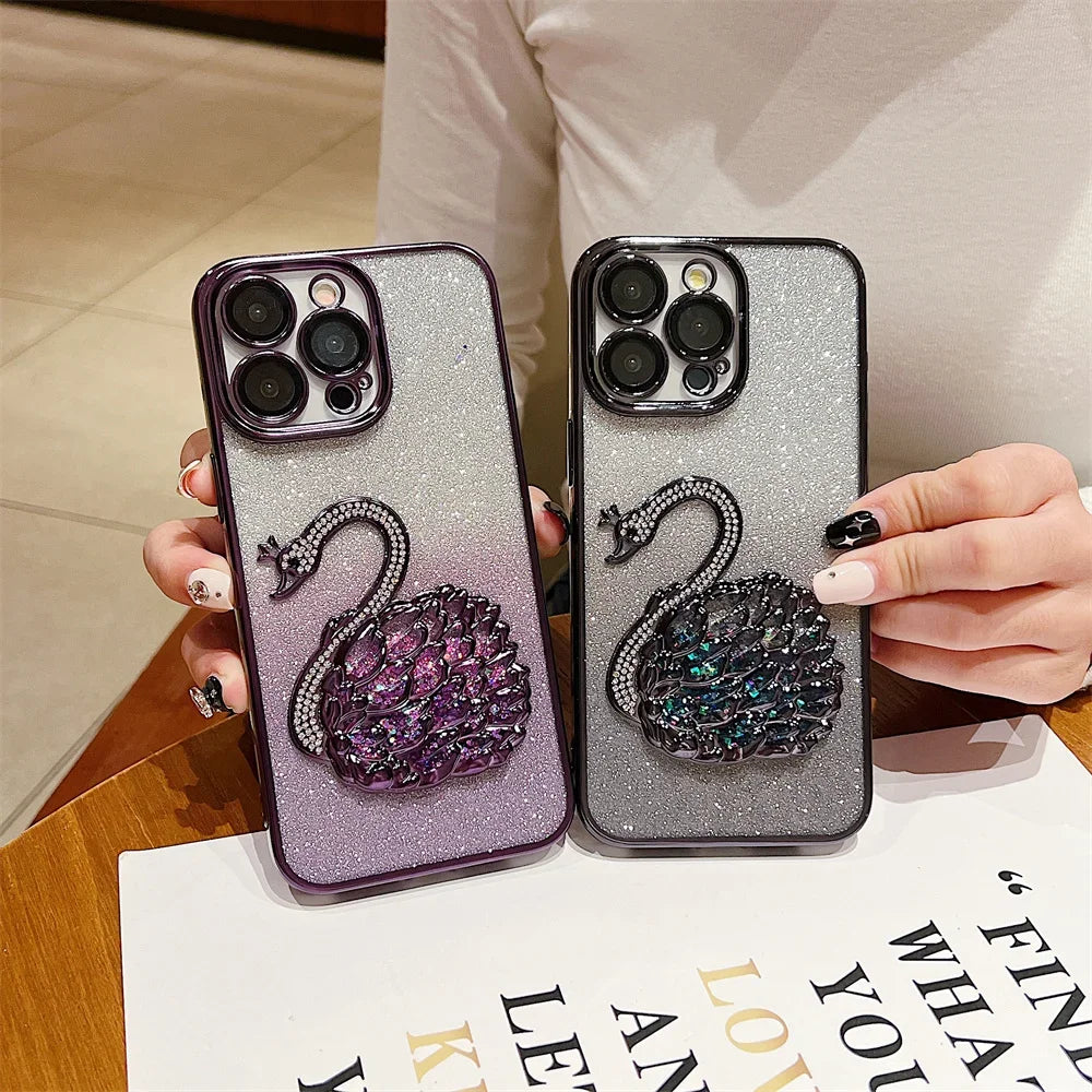Gradient Diamond Schwan iPhone Glitzer Handyhülle