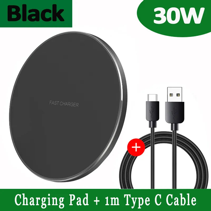 30W Schnelles kabelloses Ladepad | Premium USB C Ladekabel MagSafe Ladegerät für Apple iPhone, Samsung & Android - Fast Wireless Charging Pad