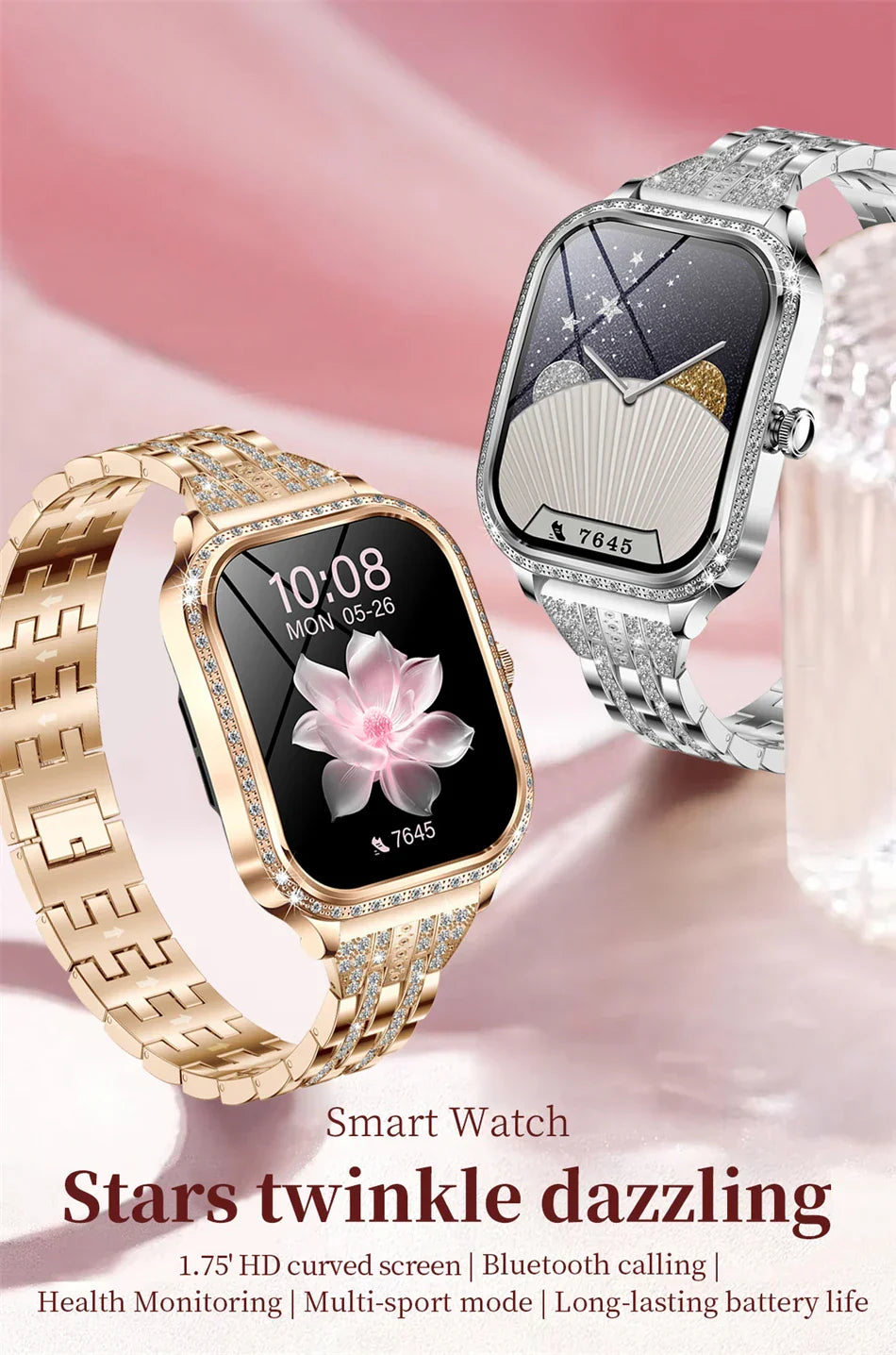Stylische wasserdichte Smartwatch für Frauen mit Fitness-Tracking & Bluetooth-Anruffunktion