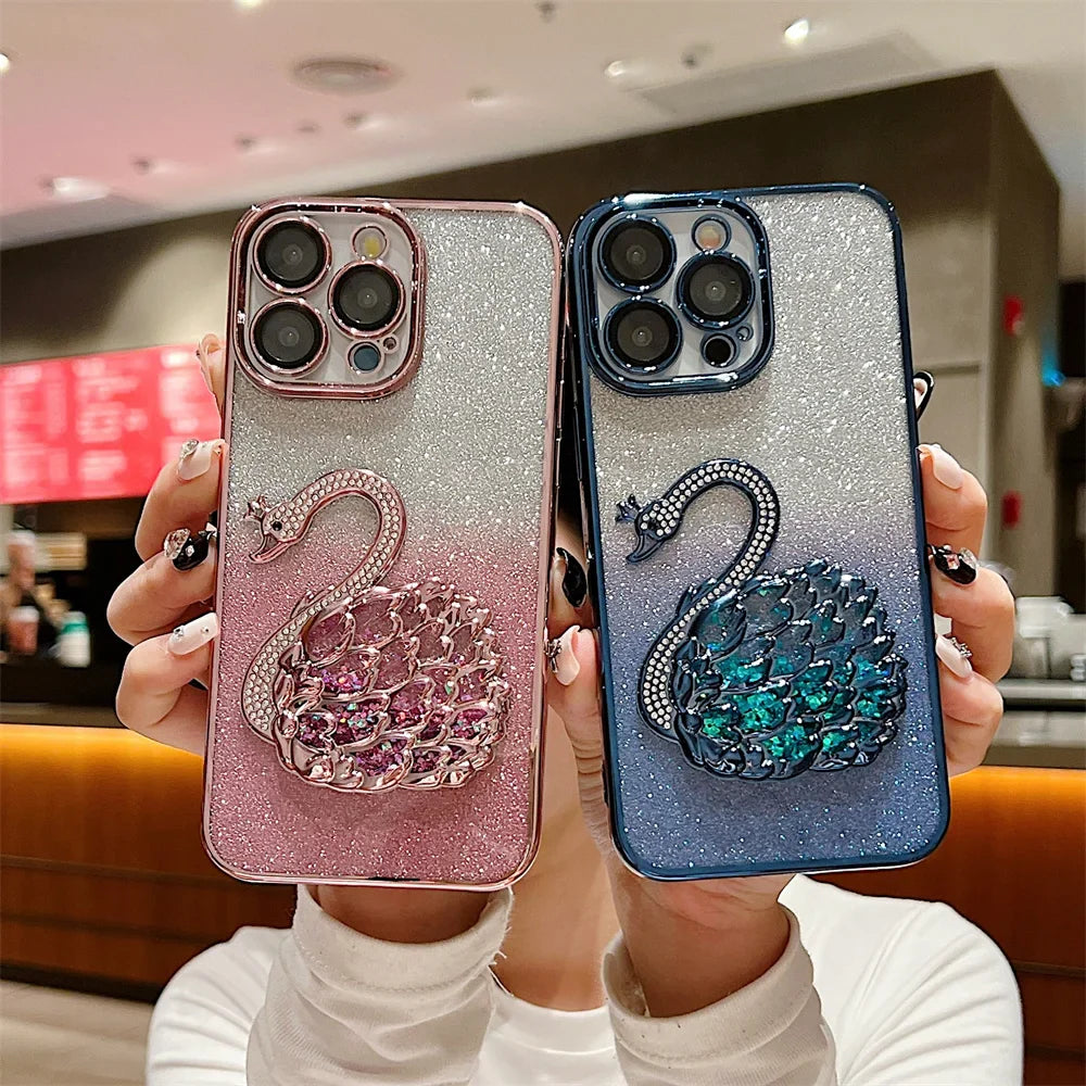 Gradient Diamond Schwan iPhone Glitzer Handyhülle
