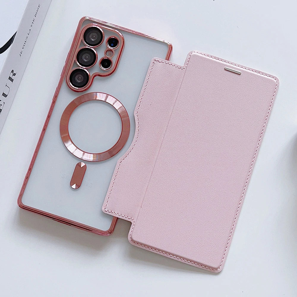 Luxuriöse Magnet Flip Wallet Hülle für Samsung
