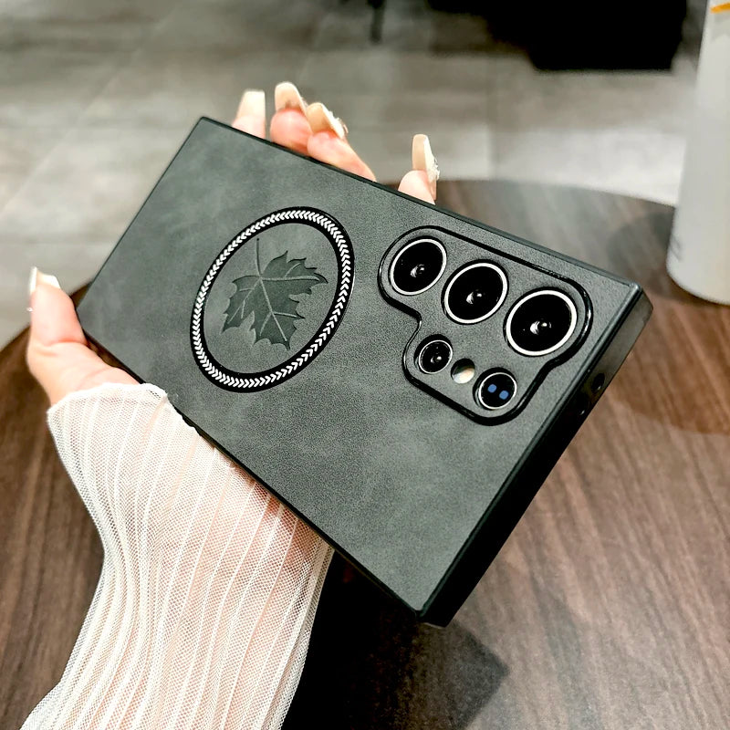 Leder Samsung Galaxy Magnetische Drahtlose Ladehülle