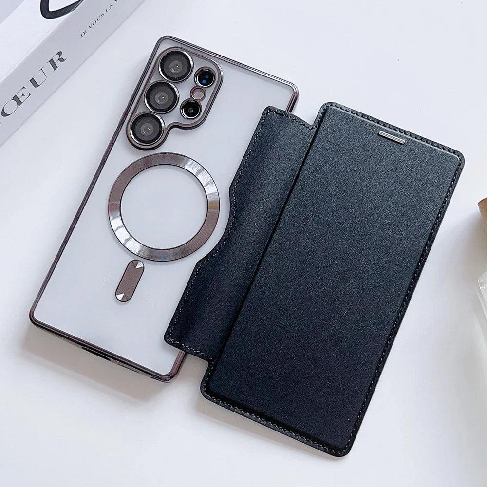 Luxuriöse Magnet Flip Wallet Hülle für Samsung