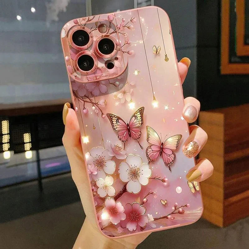Schmetterling & Blumen Design Stoßfeste Telefonhülle für iPhone
