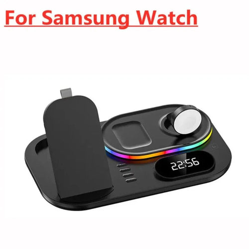4-in-1 LED Wireless Charging Station für Smartphones, Uhren und Ohrhörer mit Nachtlicht und digitaler Uhr