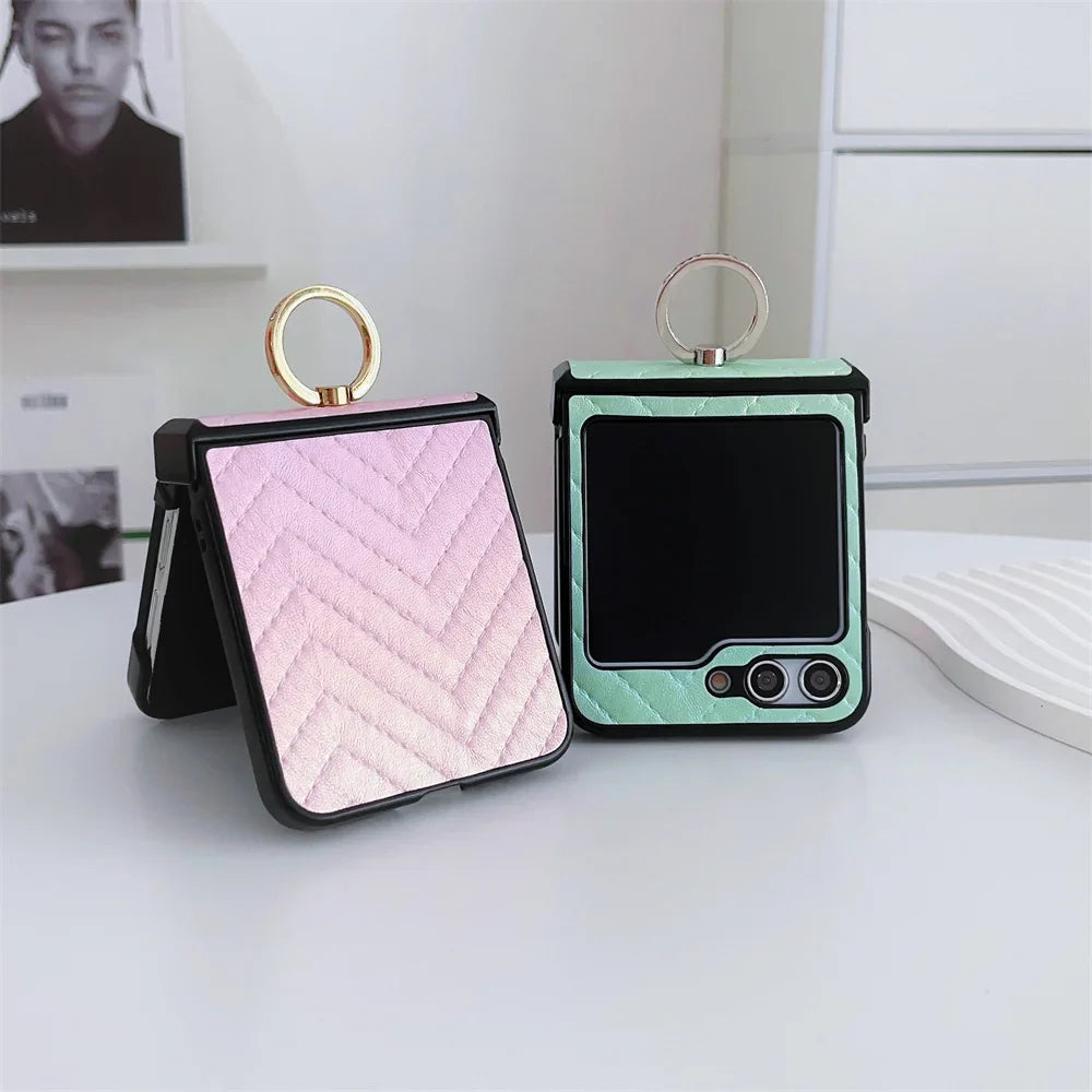 Gradient Leder Samsung Z Flip Ring Halter Etui