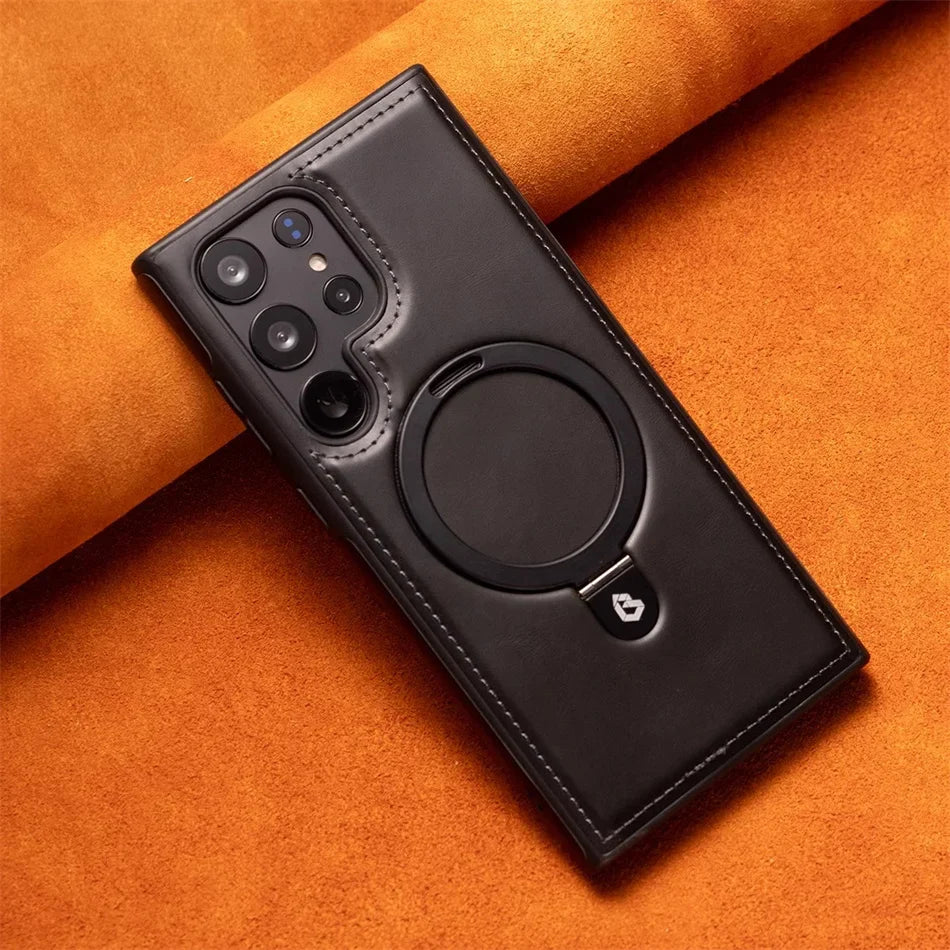 Magnetische Leder Samsung Galaxy Wireless Charging Ringhalter Hülle