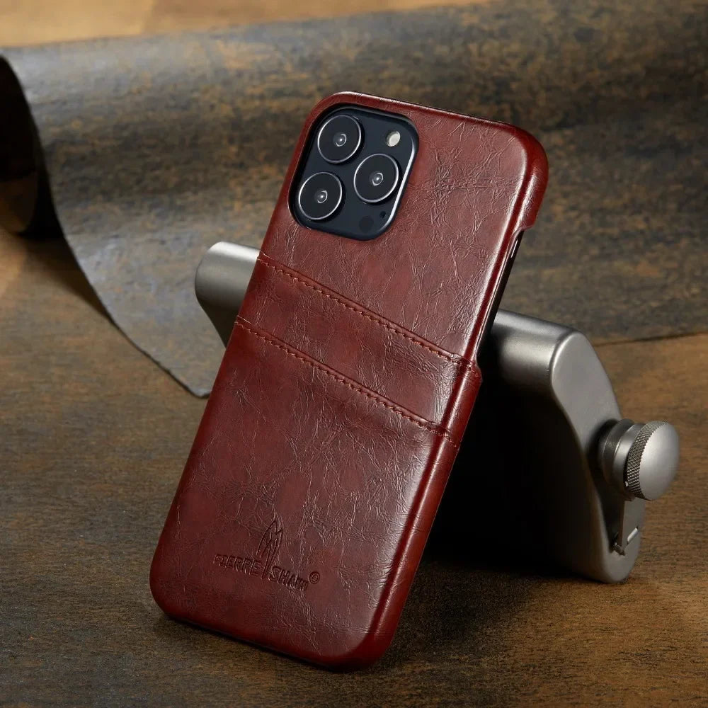 Leder Kartenhalter iPhone 13/12/11/X Rückenschale Hülle