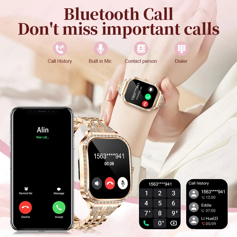 Stylische wasserdichte Smartwatch für Frauen mit Fitness-Tracking & Bluetooth-Anruffunktion