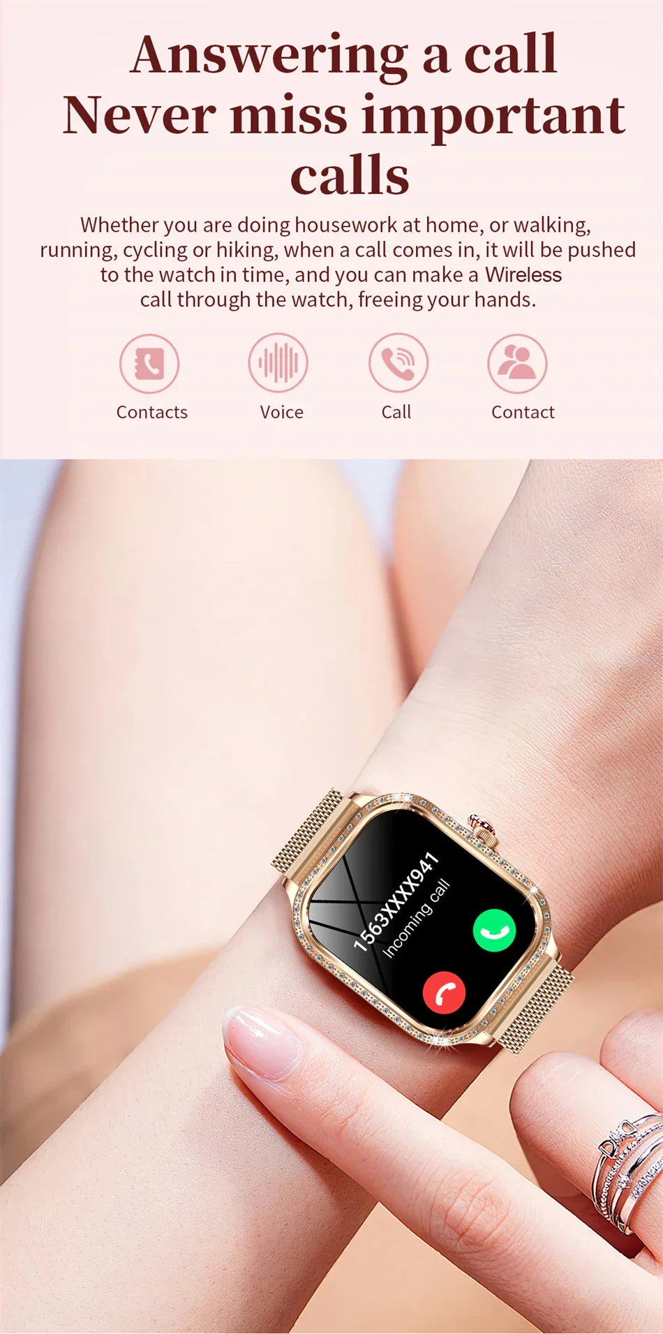 Stylische wasserdichte Smartwatch für Frauen mit Fitness-Tracking & Bluetooth-Anruffunktion