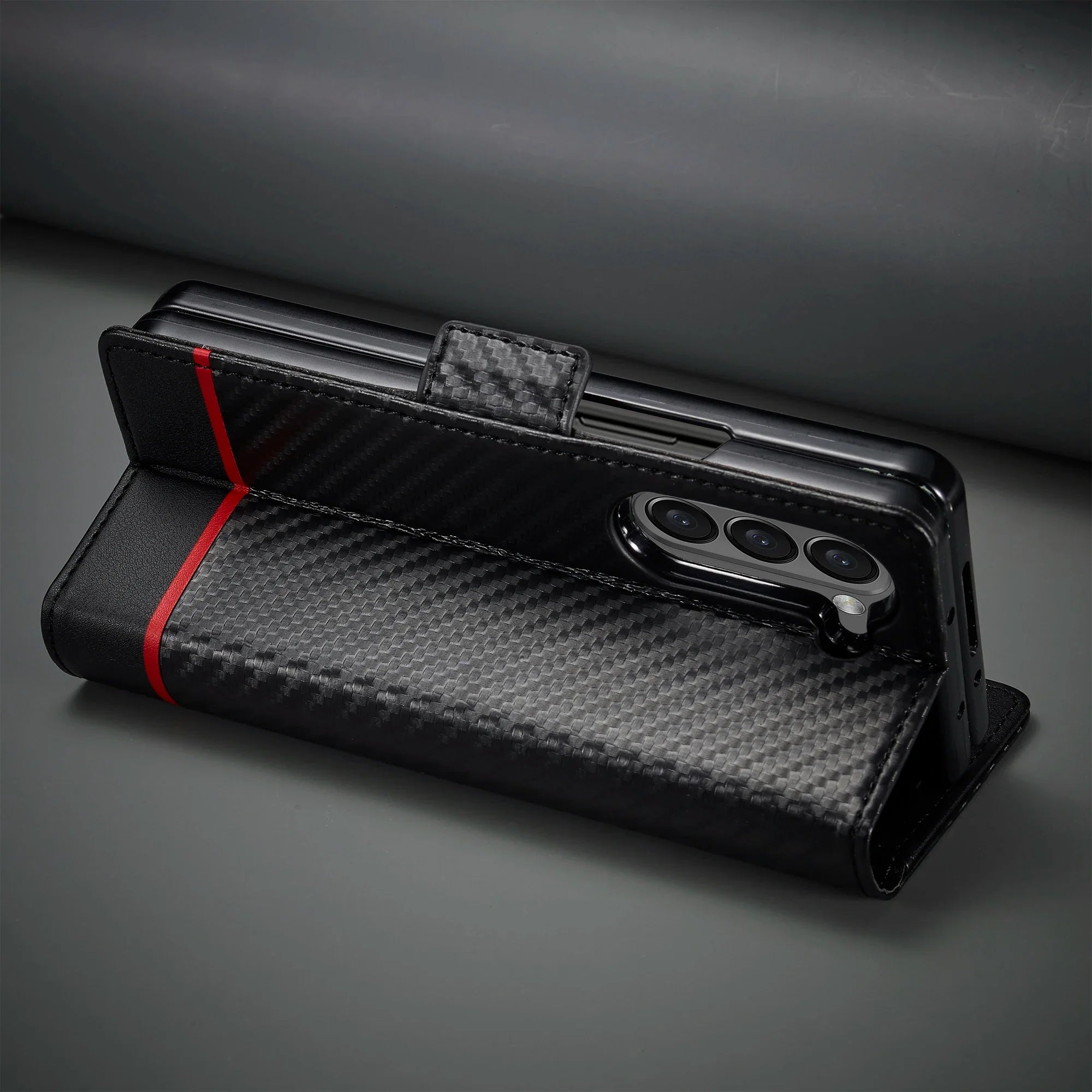 Carbon Fiber Samsung Z Fold Magnetische Flip Cover Geldbörse Hülle