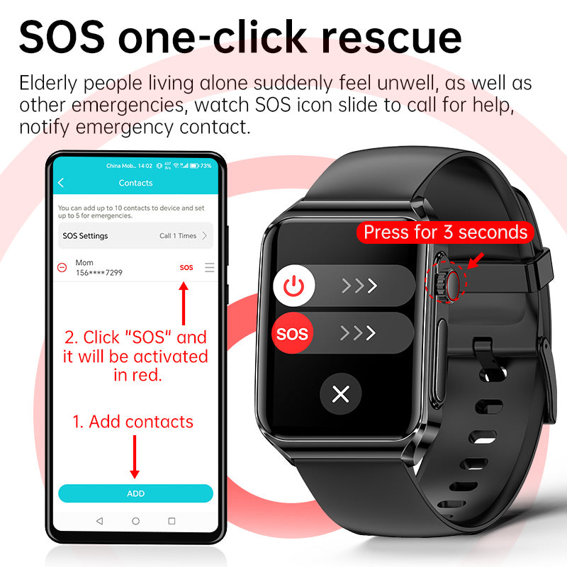 ECG-Test Blutlipide Harnsäure One Touch Wählen SOS-Anrufe Smartwatch