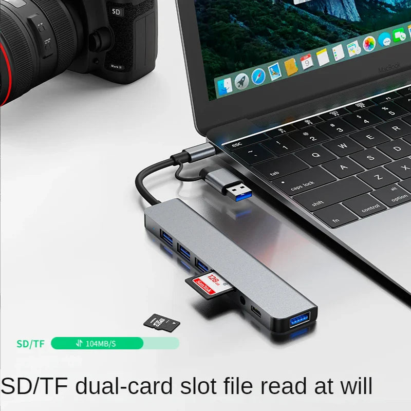 USB-C Dockingstation | Multiport-Adapter | USB 3.0 | SD/TF-Kartenleser | Audioausgang