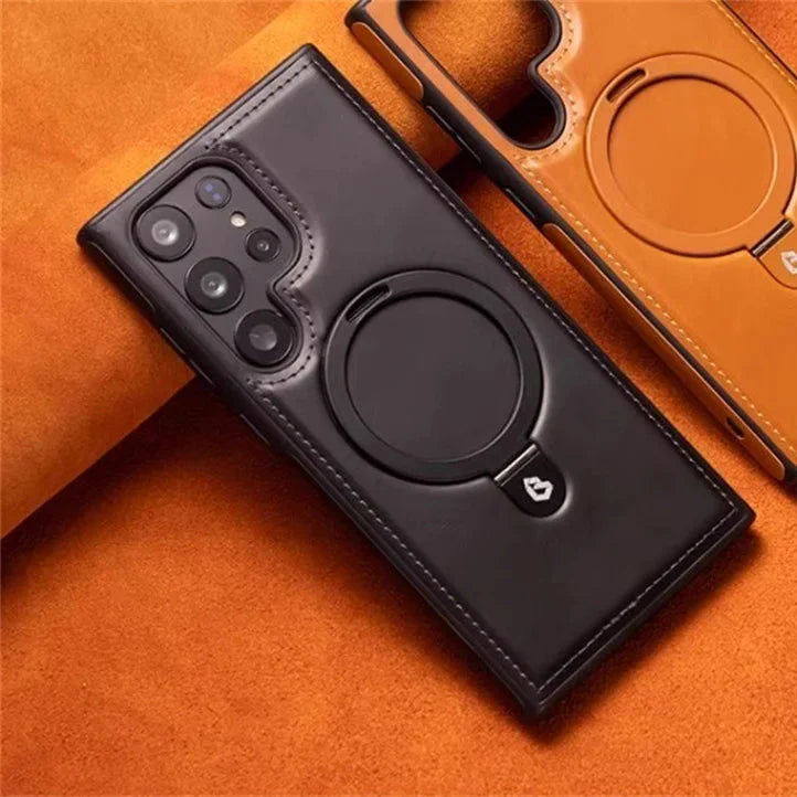 Magnetische Leder Samsung Galaxy Wireless Charging Ringhalter Hülle