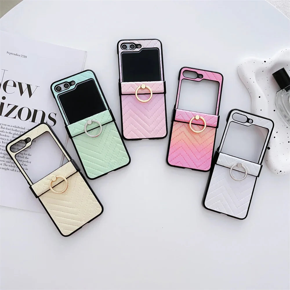 Gradient Leder Samsung Z Flip Ring Halter Etui