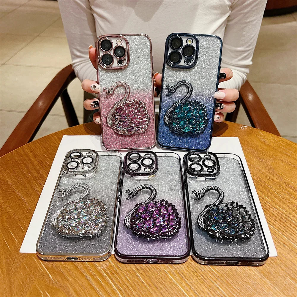 Gradient Diamond Schwan iPhone Glitzer Handyhülle