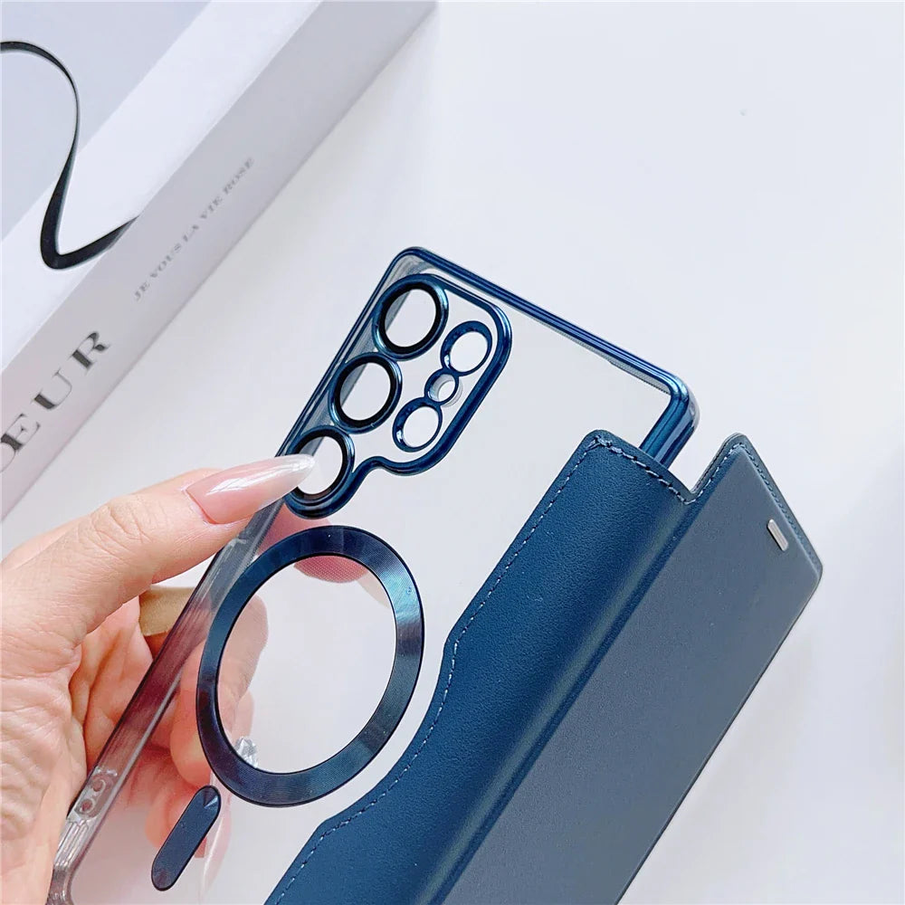 Luxuriöse Magnet Flip Wallet Hülle für Samsung