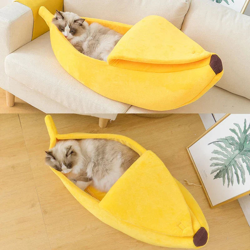 Katzenbett in Bananenform – Weiches Kuschelnest für Geborgenheit & besseren Schlaf